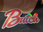 Product Description: **Limited Edtion**</br></br>Pink Shiny Butch Sticker</br></br>5 inches long by 3 inches tall</br> ButchSticker