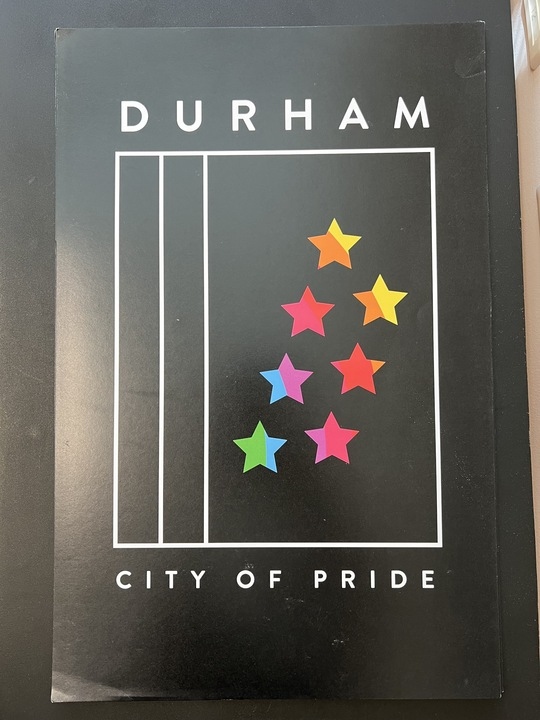 Product Description: Poster that states "Durham" on the top and "City of Pride" at the bottom.</br> Durham City of Pride Poster